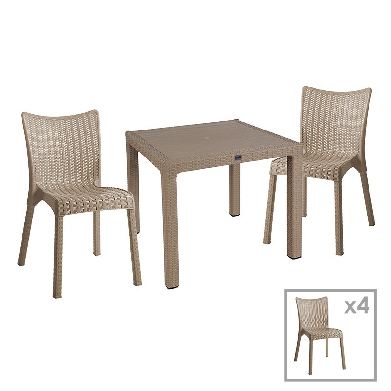 253-000077 Τραπεζαρία Explore-Confident pakoworld σετ 5τεμ PP cappuccino 90x90x73,5εκ - Image 1