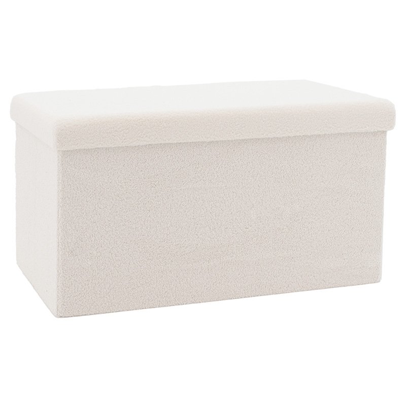 257-000004 Σκαμπό-μπαούλο Forward pakoworld ύφασμα μπουκλέ ivory 76.5x38x37.5εκ - Image 1
