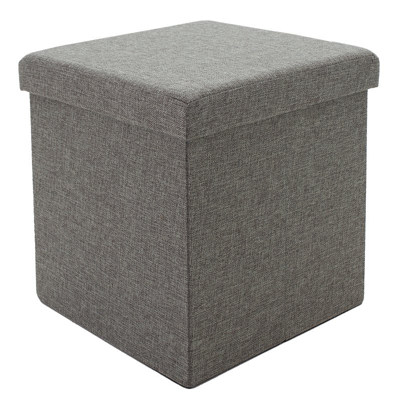 257-000013 Σκαμπό-μπαούλο Crystal pakoworld ύφασμα γκρι 38x38x38εκ - Image 1