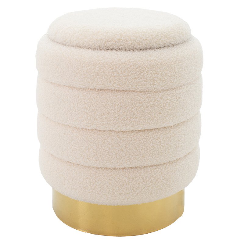 257-000014 Σκαμπό-μπαούλο Dazzle pakoworld μπουκλέ cream-χρυσό Φ36x44εκ - Image 1