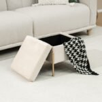 Σκαμπό-μπαούλο Panton pakoworld βελούδο κρεμ-χρυσό 40x40x36,5εκ - Image 2