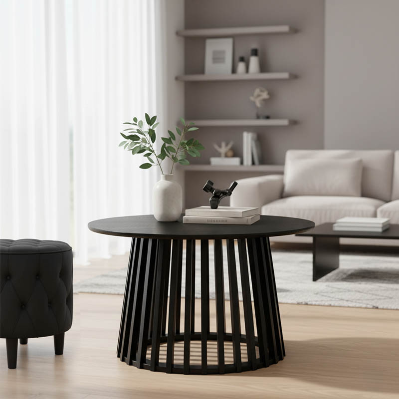 260-000037 Τραπέζι σαλονιού Domonic pakoworld mdf σε μαύρη απόχρωση Φ80x45εκ - Image 1