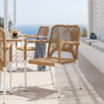 Πολυθρόνα αλουμινίου Norture pakoworld στοιβαζόμενη λευκός σκελετός rattan σε φυσική απόχρωση 57x61x85εκ - Image 2