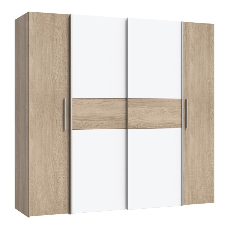 318-000002 Ντουλάπα ρούχων Closet pakoworld τετράφυλλη sonoma oak-λευκό μελαμίνης 200x61.5x190.5εκ - Image 1