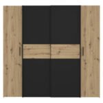 Ντουλάπα ρούχων Bekerk pakoworld τετράφυλλη μαύρο-oak μελαμίνης 200x61.5x190.5εκ - Image 3
