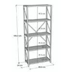 Βιβλιοθήκη Tikilmo pakoworld oak μελαμίνης-μαύρο μέταλλο 88x34x180εκ - Image 5