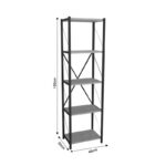 Βιβλιοθήκη Glase pakoworld oak μελαμίνης-μαύρο μέταλλο 40x30x150εκ - Image 4