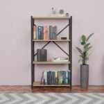 Βιβλιοθήκη Jackrey pakoworld oak μελαμίνης-μαύρο μέταλλο 63x30x114εκ