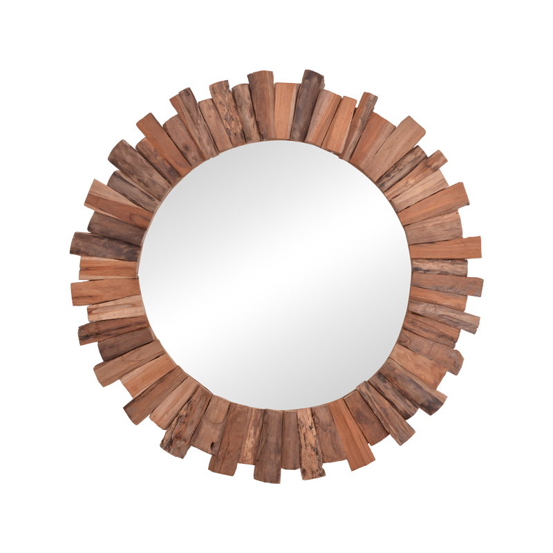 338-000008 Καθρέπτης Rounder pakoworld teak ξύλο σε φυσική απόχρωση Φ80x4εκ - Image 1
