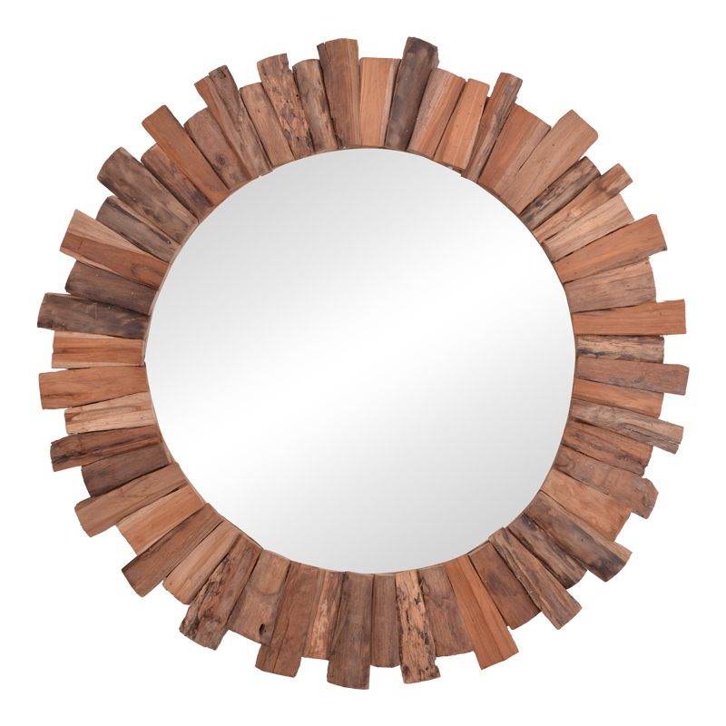 338-000009 Καθρέπτης Rounder pakoworld teak ξύλο σε φυσική απόχρωση Φ100x5εκ - Image 1