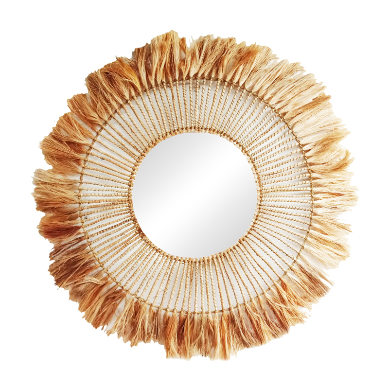 339-000026 Καθρέπτης Namiere Inart abaca σε φυσικό χρώμα Φ100x4εκ - Image 1