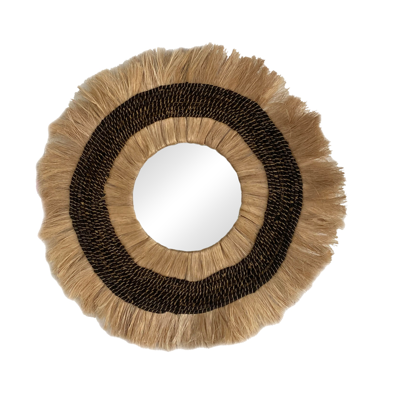 339-000030 Καθρέπτης Verone Inart abaca σε φυσικό χρώμα Φ80x5εκ - Image 1
