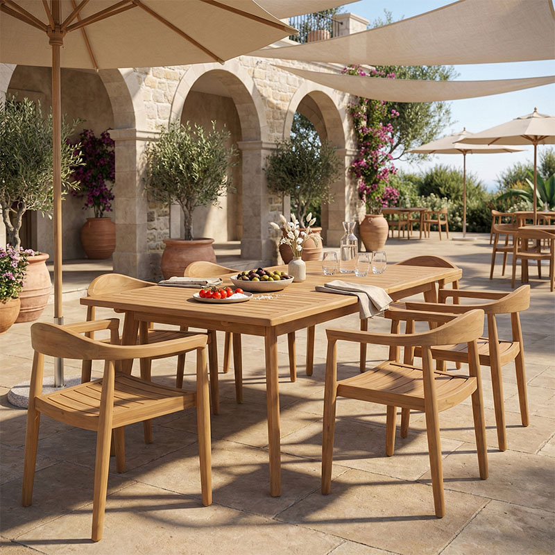 340-000033 Τραπεζαρία 7 τεμ. Ganny-Pino pakoworld teak ξύλο σε φυσική απόχρωση 180/240x100x75εκ - Image 1