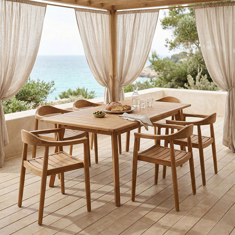 340-000041 Τραπεζαρία 9 τεμ. Ganny-Pino pakoworld teak ξύλο σε φυσική απόχρωση 180/240x100x75εκ - Image 1