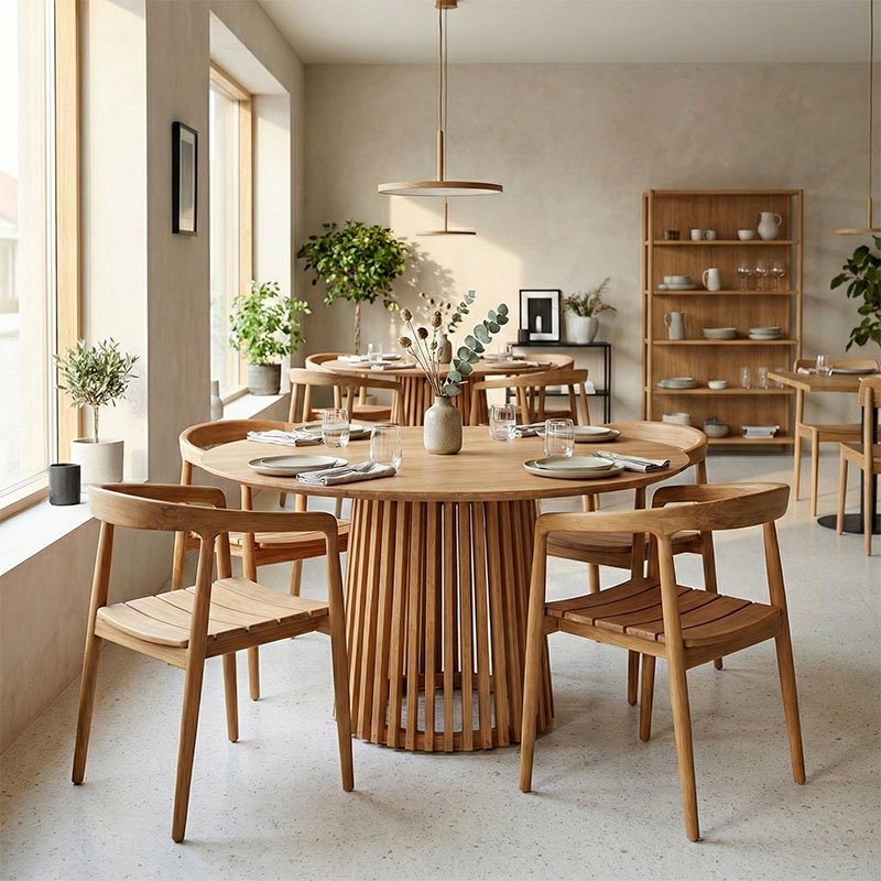 343-000039 Τραπεζαρία 5τεμ Noody-Kenda I pakoworld teak ξύλο σε φυσική απόχρωση Φ120x75 - Image 1