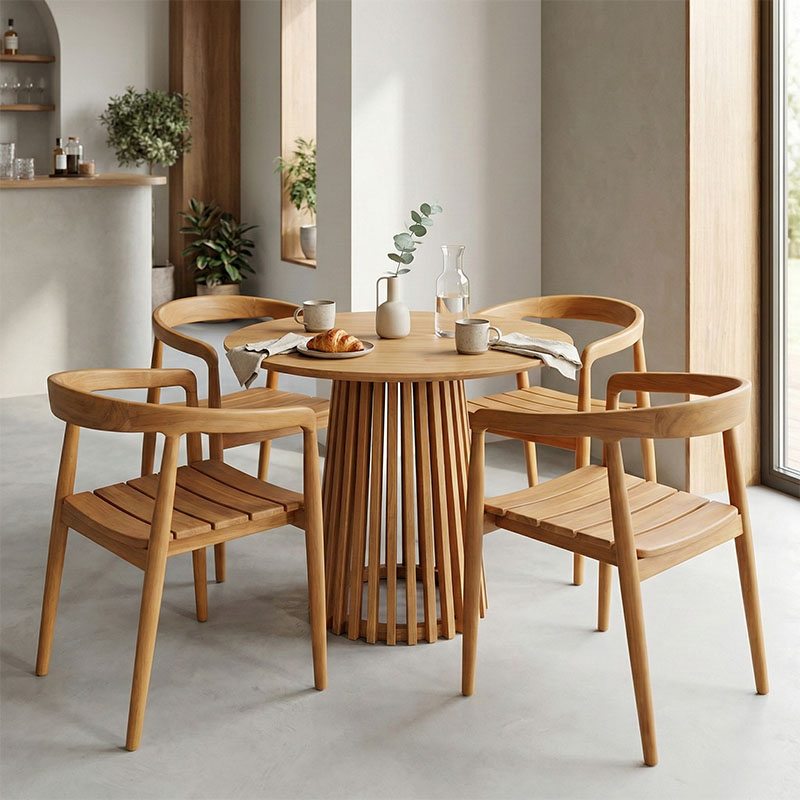 343-000042 Τραπεζαρία 5τεμ Noody-Kenda I pakoworld teak ξύλο σε φυσική απόχρωση Φ80x75 - Image 1