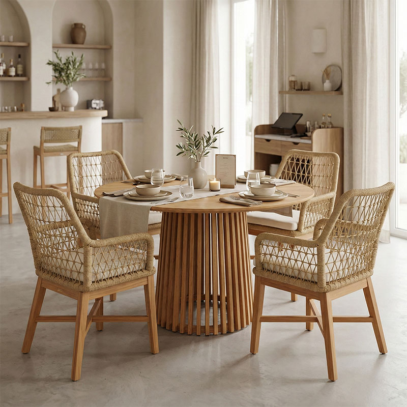 343-000048 Τραπεζαρία Elaiza-Kenda I pakoworld σετ 5τεμ teak ξύλο σε φυσική-μπεζ απόχρωση Φ120x75εκ - Image 1