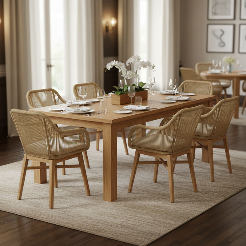 343-000063 Τραπεζαρία Kalie-Wooly pakoworld σετ 7τεμ σε φυσική-μπεζ απόχρωση 220x90x75εκ - Image 1