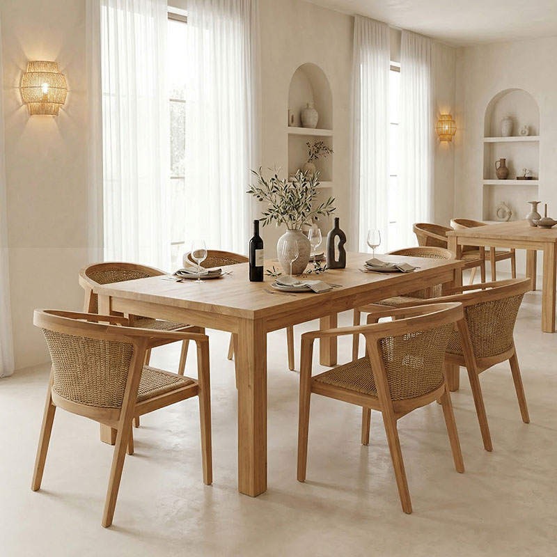343-000070 Τραπεζαρία Granny-Wooly pakoworld σετ 7τεμ σε φυσική-μπεζ απόχρωση 220x90x75εκ - Image 1