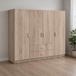 Ντουλάπα τετράφυλλη Royal pakoworld με συρτάρια sonoma 200x58x177εκ - Image 3