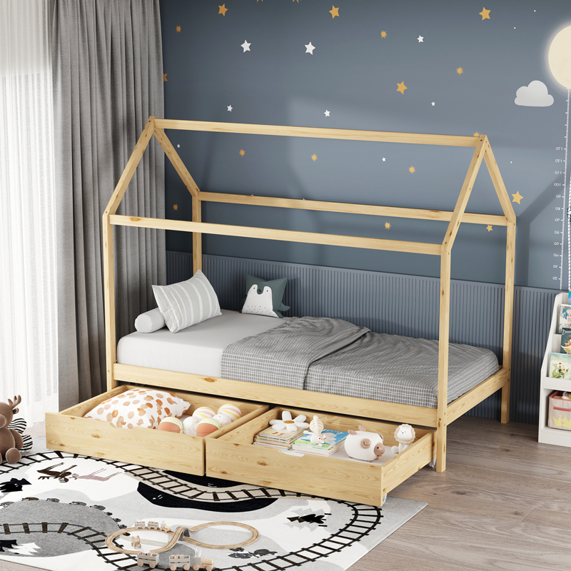 370-000004 Παιδικό κρεβάτι Mellin τ. Montessori με 2 συρτάρια pakoworld ξύλο πεύκου σε φυσική απόχρωση 90x190εκ - Image 1