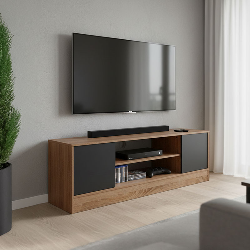 383-000031 Έπιπλο τηλεόρασης Sasa pakoworld σε oak-ανθρακί απόχρωση 120x35x41.5εκ - Image 1