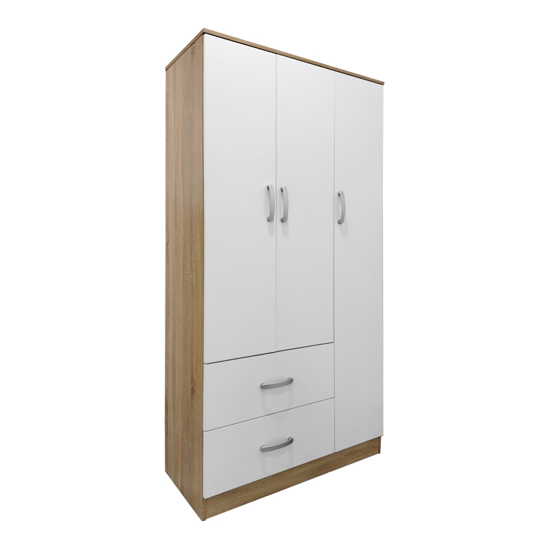 383-000042 Ντουλάπα τρίφυλλη με 2 συρτάρια Athos pakoworld σε sonoma-λευκή απόχρωση 90x42x180εκ - Image 1