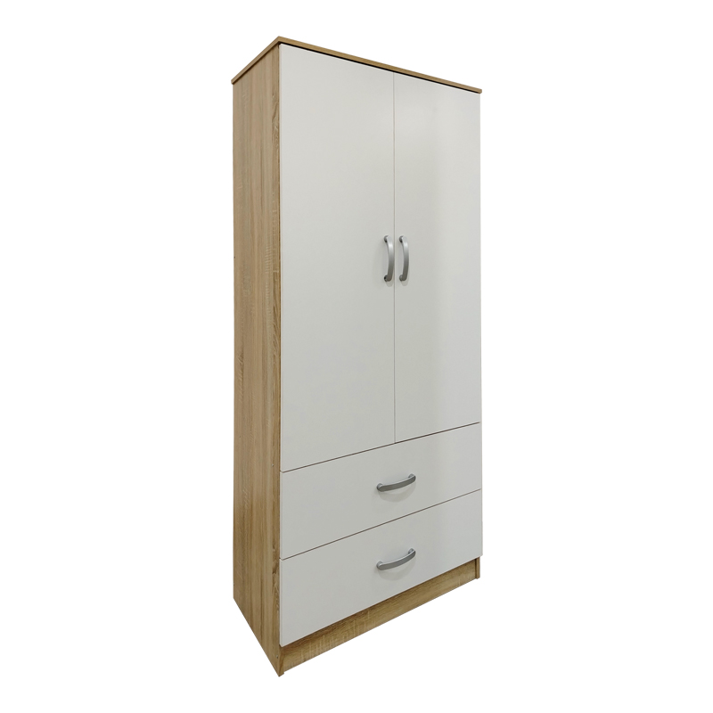383-000047 Ντουλάπα δίφυλλη με 2 συρτάρια Athos pakoworld σε sonoma-λευκή απόχρωση 80x42x180εκ - Image 1