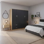 Ντουλάπα τετράφυλλη Athos pakoworld sonoma-ανθρακί 160x42x180εκ