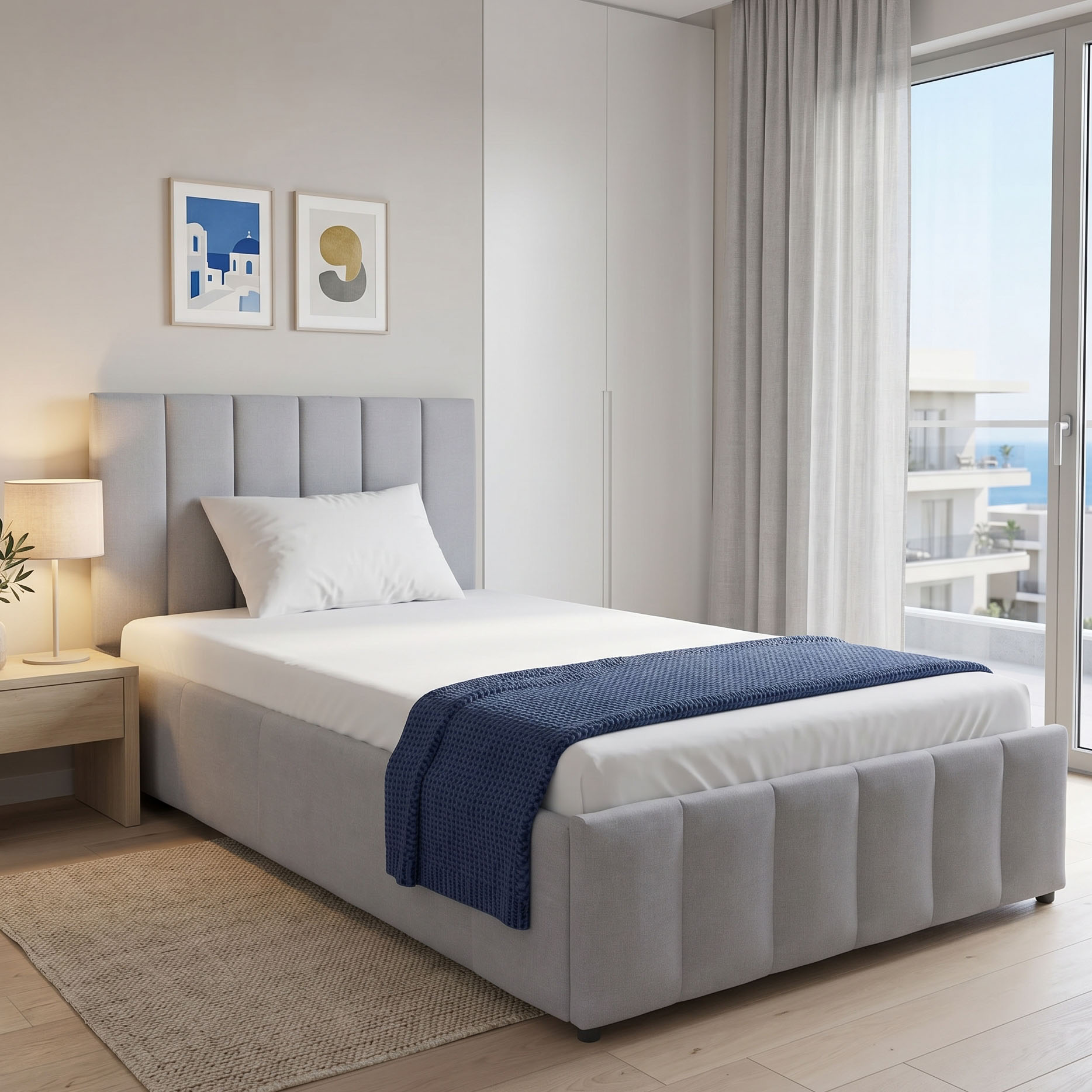 388-000018 Κρεβάτι Snuggle pakoworld με αποθηκευτικό χώρο βελούδο γκρι 120x200εκ - Image 1