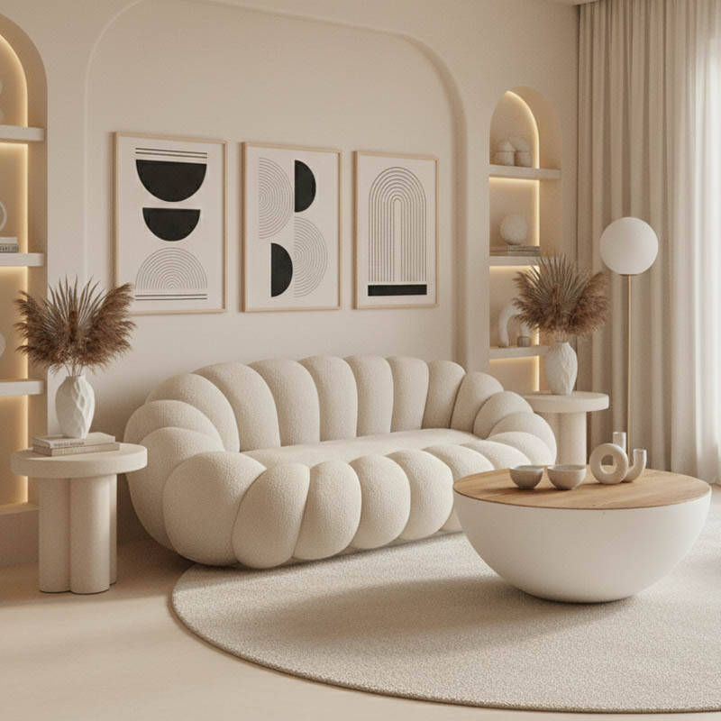 392-000001 Καναπές Embrace pakoworld μπουκλέ ύφασμα σε μπεζ απόχρωση 180x105x65εκ - Image 1