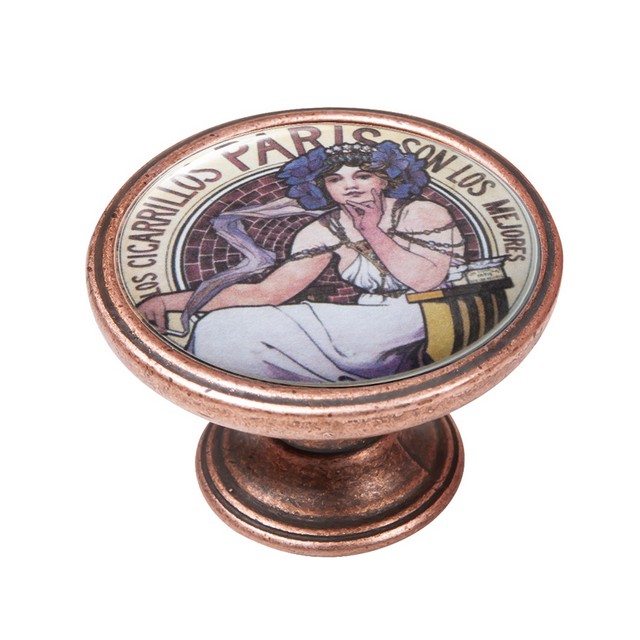 550CB01 Πομολάκι Vintage Χάλκινο Paris Art Nouveau Lady Φ37mm - Image 1