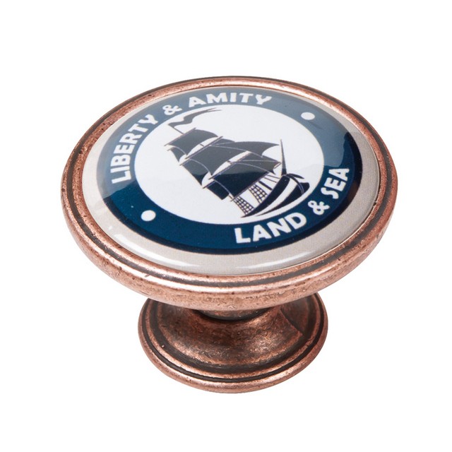 550CB19 Πομολάκι Vintage Χάλκινο Sailing Boat Land & Sea Φ37mm - Image 1