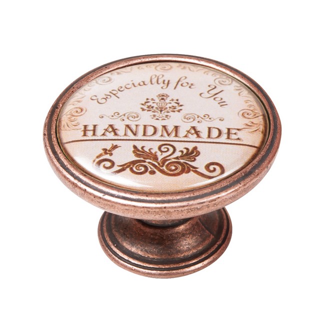 550CB29 Πομολάκι Vintage Χάλκινο Handmade Label Φ37mm - Image 1