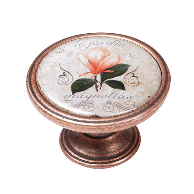 550CB50 Πομολάκι Vintage Χάλκινο Magnolia Flower Φ37mm - Image 1