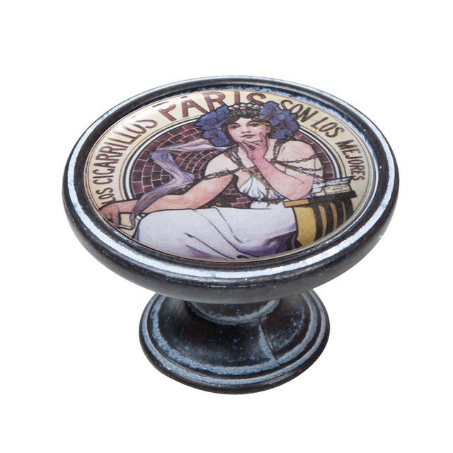 550NF01 Πομολάκι Vintage Πατίνα Μαύρο Paris Art Nouveau Lady Φ37mm - Image 1