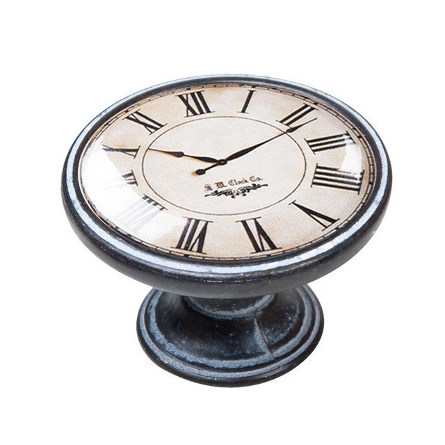 550NF02 Πομολάκι Vintage Πατίνα Μαύρο Roman Clock White Φ37mm - Image 1