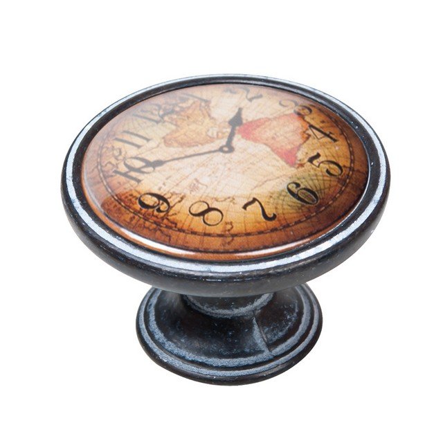 550NF04 Πομολάκι Vintage Πατίνα Μαύρο Antique Map Clock Φ37mm - Image 1