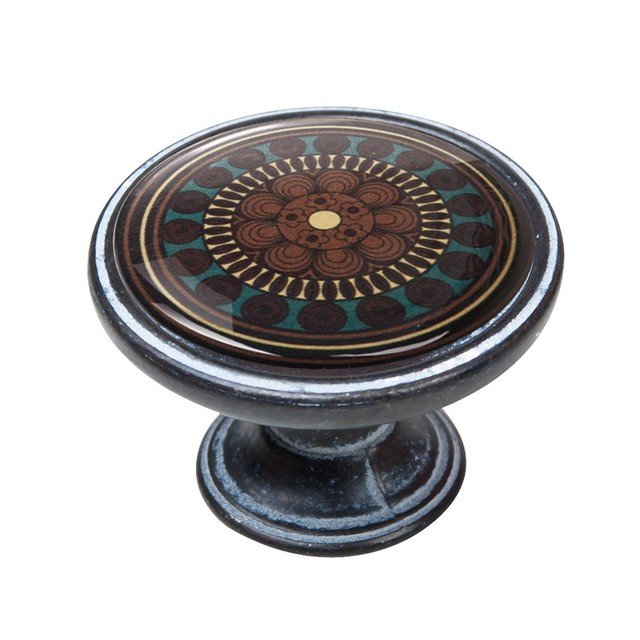 550NF07 Πομολάκι Vintage Πατίνα Μαύρο Brown Mandala Φ37mm - Image 1