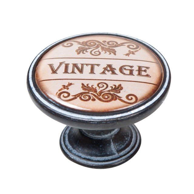 550NF27 Πομολάκι Vintage Πατίνα Μαύρο Vintage Label Φ37mm - Image 1