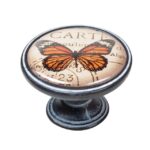Πομολάκι Vintage Πατίνα Μαύρο Orange Butterfly Φ37mm