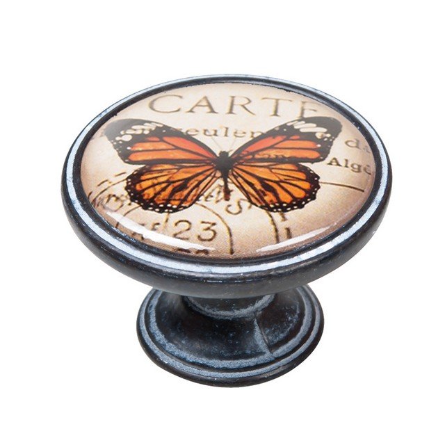 550NF36 Πομολάκι Vintage Πατίνα Μαύρο Orange Butterfly Φ37mm - Image 1