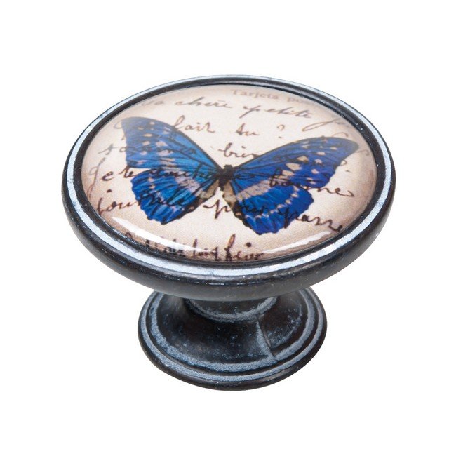 550NF37 Πομολάκι Vintage Πατίνα Μαύρο Blue Butterfly Φ37mm - Image 1
