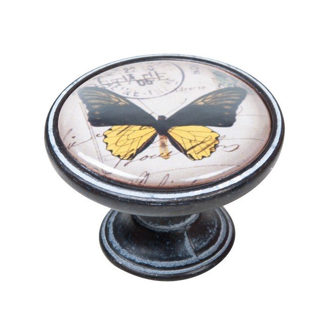 550NF39 Πομολάκι Vintage Πατίνα Μαύρο Yellow Butterfly Φ37mm - Image 1