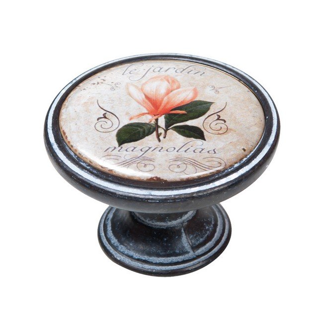 550NF50 Πομολάκι Vintage Πατίνα Μαύρο Magnolia Flower Φ37mm - Image 1