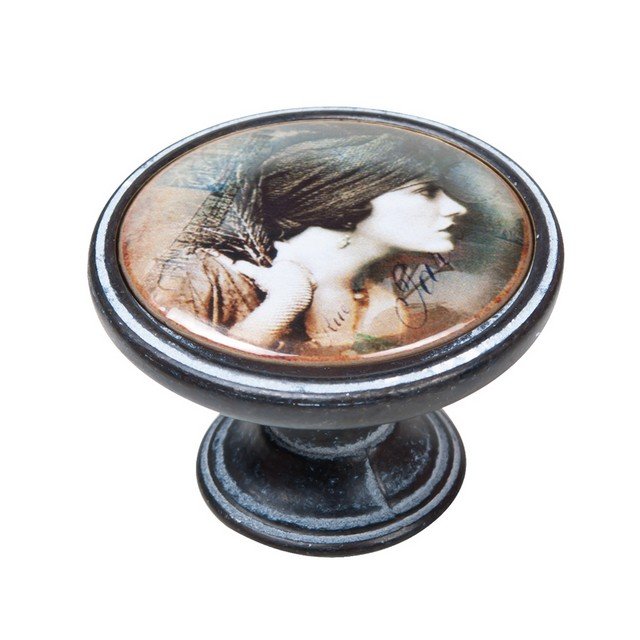 550NF51 Πομολάκι Vintage Πατίνα Μαύρο Vintage Lady Portrait Φ37mm - Image 1