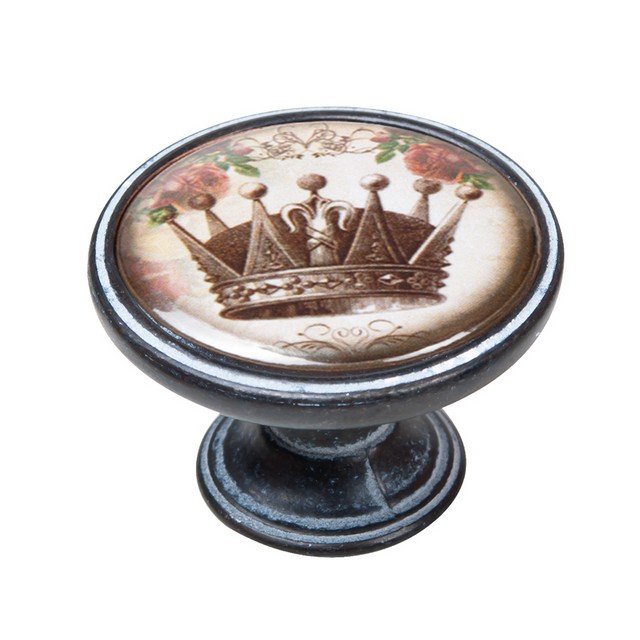 550NF54 Πομολάκι Vintage Πατίνα Μαύρο Crown Roses Φ37mm - Image 1