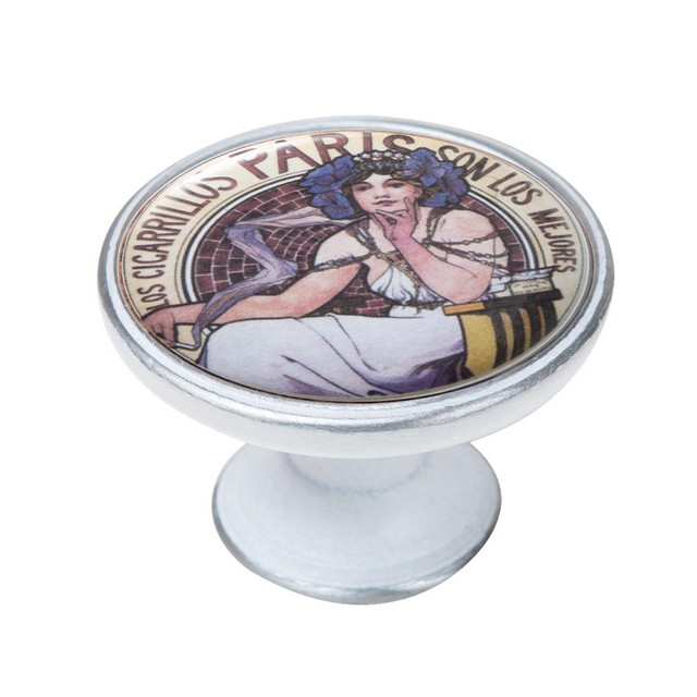 550PB01 Πομολάκι Vintage Πατίνα Ασημί Paris Art Nouveau Lady Φ37mm - Image 1