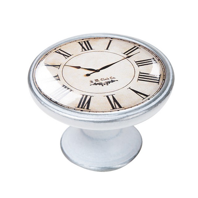 550PB02 Πομολάκι Vintage Πατίνα Ασημί Roman Clock White Φ37mm - Image 1