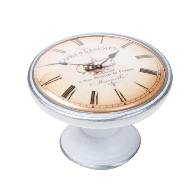 550PB06 Πομολάκι Vintage Πατίνα Ασημί Classic Roman Clock Φ37mm - Image 1